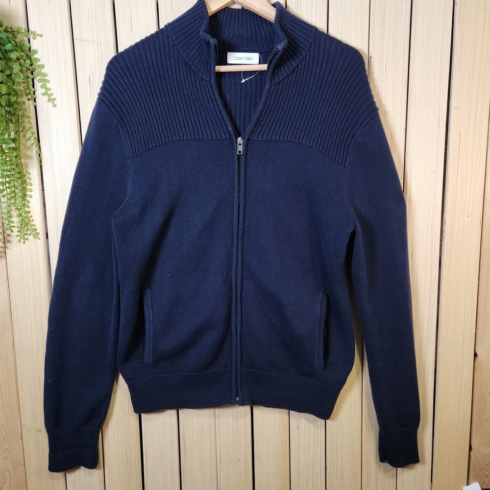 Calvin Klein Zip Up Knit Sweater Men's Navy Sweater